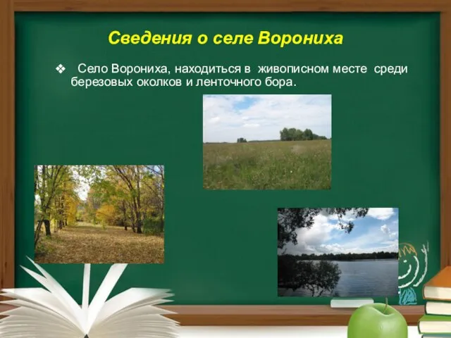 Сведения о селе Ворониха Село Ворониха, находиться в живописном месте среди березовых околков и ленточного бора.