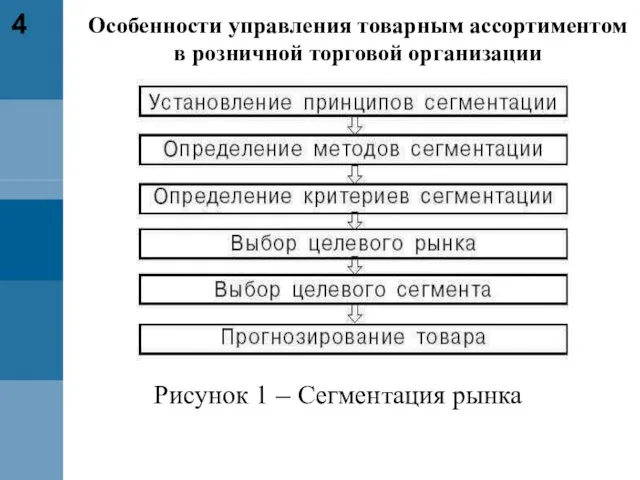 4 Рисунок 1 – Сегментация рынка Особенности управления товарным ассортиментом в розничной торговой организации