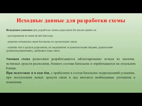 Исходные данные для разработки схемы Исходными данными для разработки схемы радиосвязи батальона