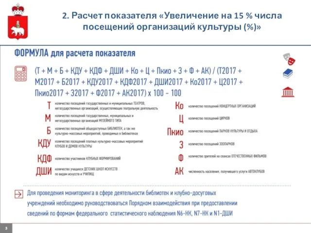 2. Расчет показателя «Увеличение на 15 % числа посещений организаций культуры (%)»