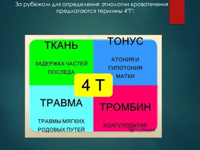 За рубежом для определения этиологии кровотечения предлагаются термины 4"Т":