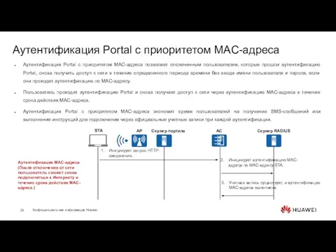 Аутентификация Portal с приоритетом MAC-адреса Аутентификация Portal с приоритетом MAC-адреса позволяет отключенным