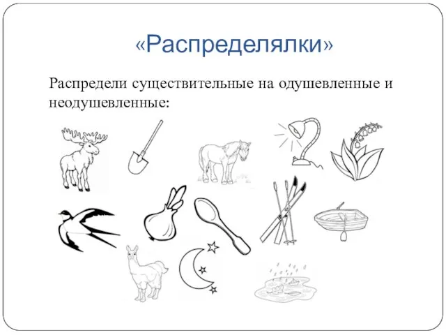 «Распределялки» Распредели существительные на одушевленные и неодушевленные: