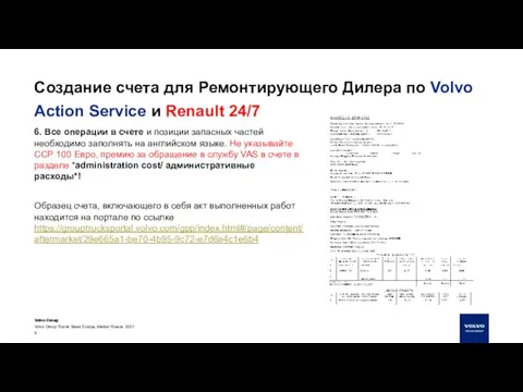 Volvo Group Trucks Sales Europe, Market Russia 2021 Создание счета для Ремонтирующего