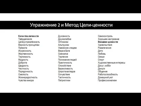 Упражнение 2 и Метод Цели-ценности