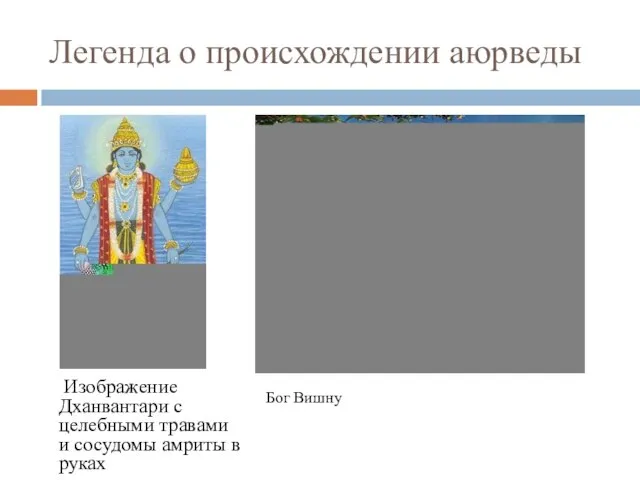 Легенда о происхождении аюрведы Изображение Дханвантари с целебными травами и сосудомы амриты в руках Бог Вишну