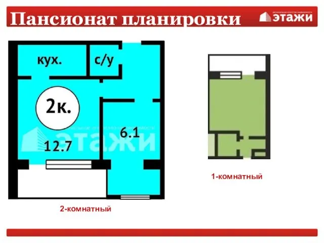 Пансионат планировки 1-комнатный 2-комнатный