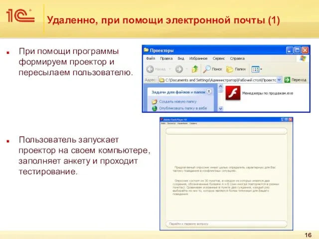 Удаленно, при помощи электронной почты (1) При помощи программы формируем проектор и