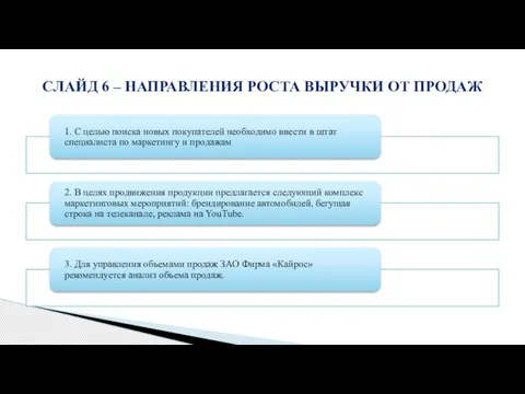 СЛАЙД 6 – НАПРАВЛЕНИЯ РОСТА ВЫРУЧКИ ОТ ПРОДАЖ