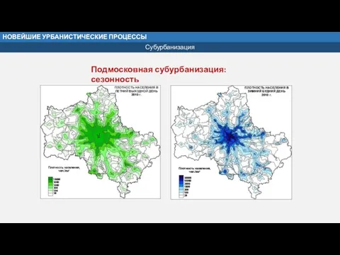 ГЕОУРБАНИСТИКА (ГЕОГРАФИЯ ГОРОДОВ) Подмосковная субурбанизация: сезонность НОВЕЙШИЕ УРБАНИСТИЧЕСКИЕ ПРОЦЕССЫ Субурбанизация