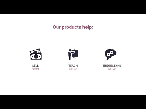 Our products help: TEACH better SELL better UNDERSTAND better