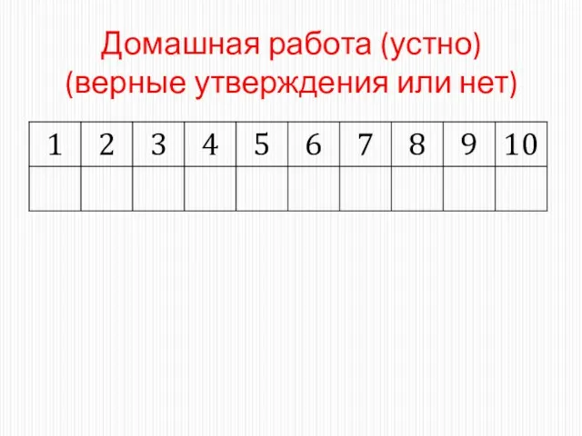 Домашная работа (устно) (верные утверждения или нет)