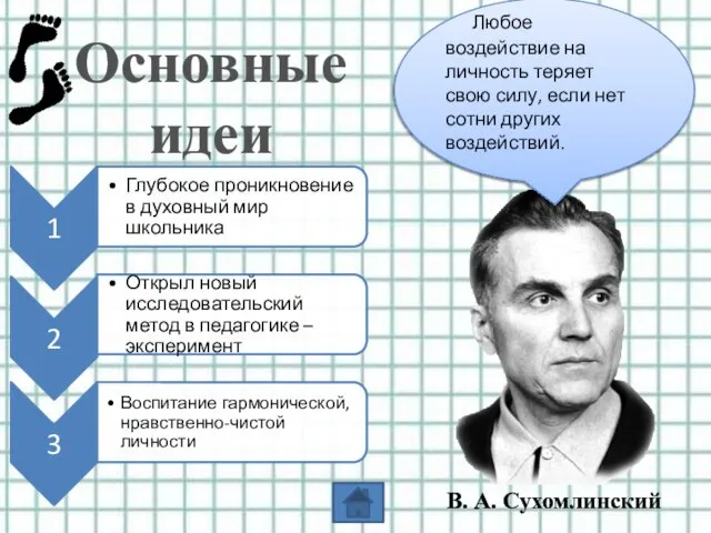 Основные идеи В. А. Сухомлинский Любое воздействие на личность теряет свою силу,