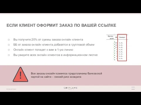 Вы получите 20% от суммы заказа онлайн клиента ББ от заказа онлайн