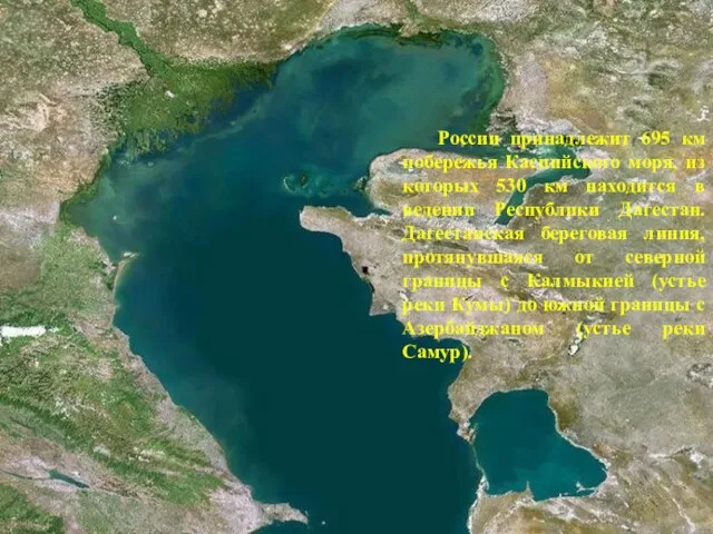 России принадлежит 695 км побережья Каспийского моря, из которых 530 км находится