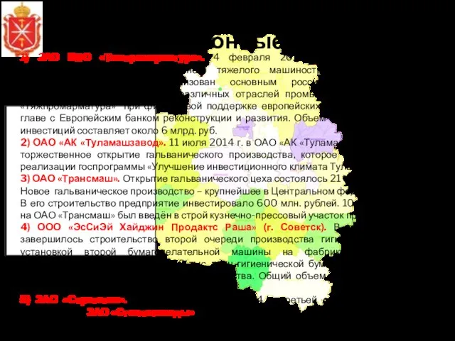 Успешно реализованные инвестиционные проекты 1) ЗАО НПО «Тяжпромарматура». 4 февраля 2014 г.