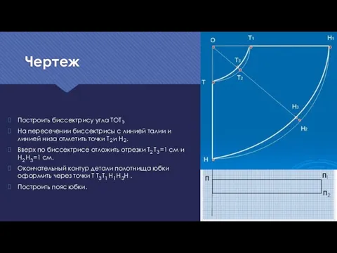 Чертеж Построить биссектрису угла ТОТ . На пересечении биссектрисы с линией талии