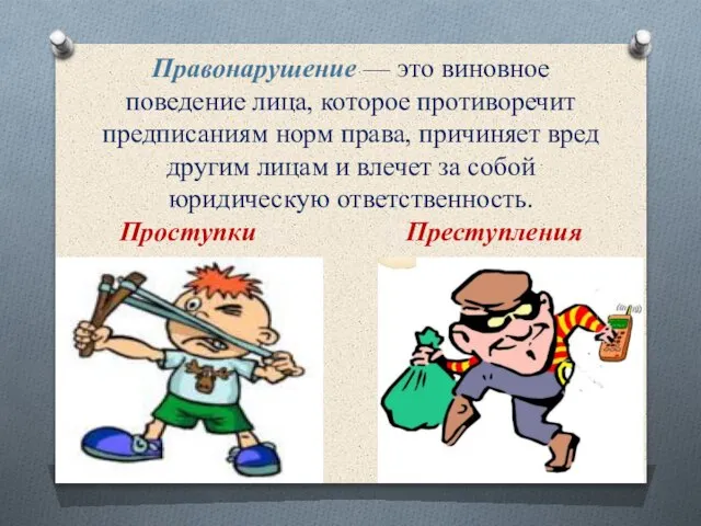 Правонарушение — это виновное поведение лица, которое противоречит предписаниям норм права, причиняет