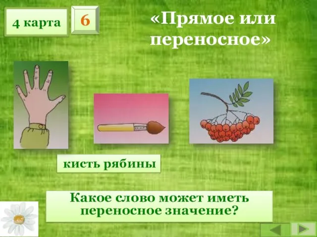 4 карта 6 Какое слово может иметь переносное значение? кисть рябины «Прямое или переносное»