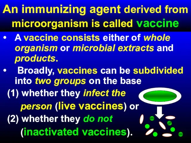 An immunizing agent derived from microorganism is called vaccine A vaccine consists