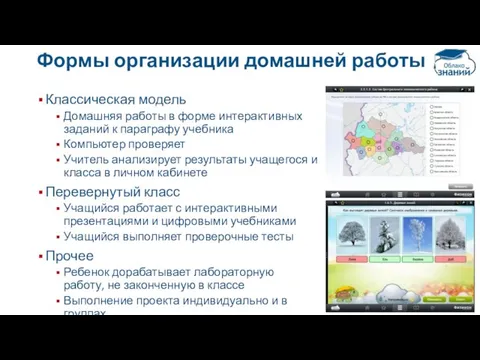 Формы организации домашней работы Классическая модель Домашняя работы в форме интерактивных заданий