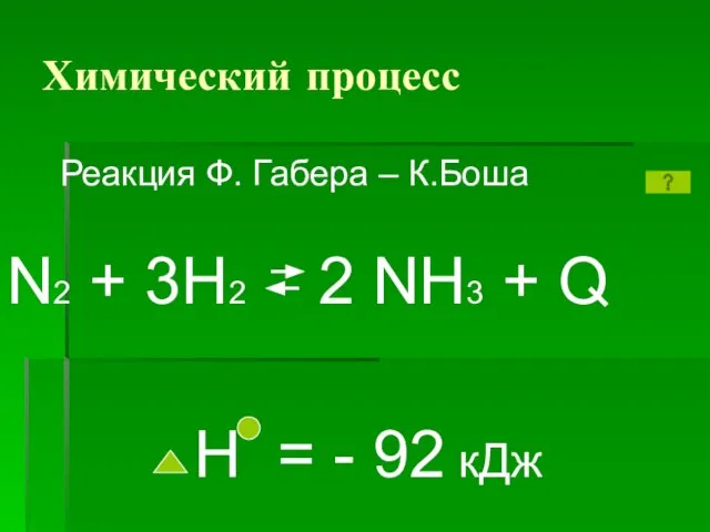 Химический процесс N2 + 3H2 2 NH3 + O H = -