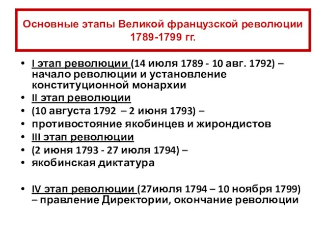 I этап революции (14 июля 1789 - 10 авг. 1792) – начало