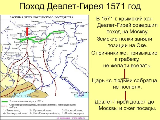 Поход Девлет-Гирея 1571 год В 1571 г. крымский хан Девлет-Гирей совершил поход