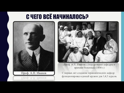 С ЧЕГО ВСЁ НАЧИНАЛОСЬ? С первых лет создания терапевтических кафедр функционировал единый