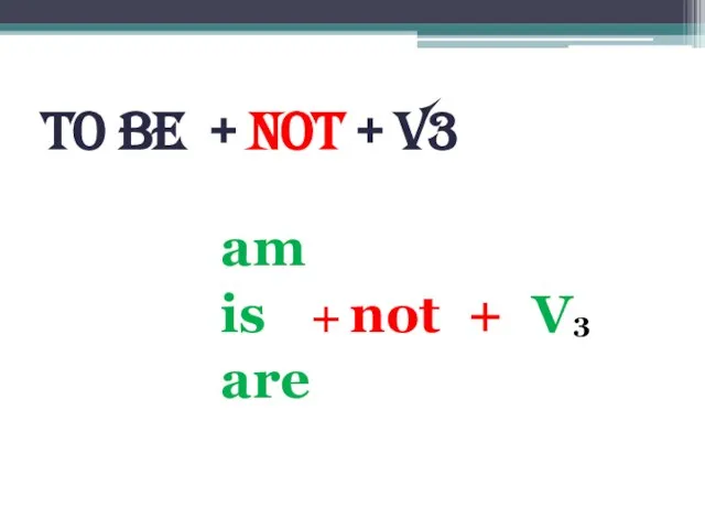 To BE + not + V3 am is + not + V3 are