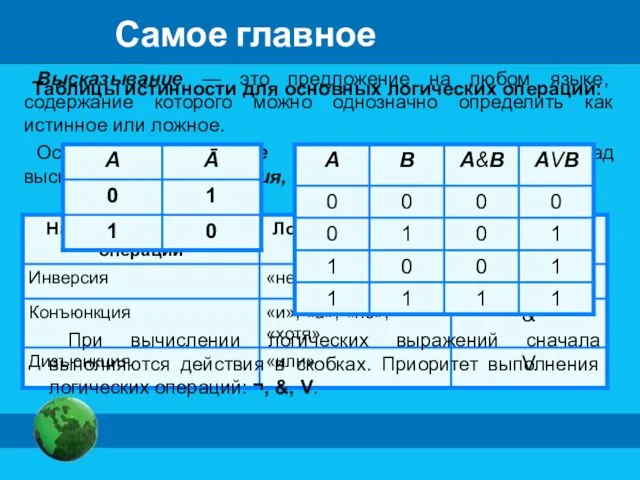 Высказывание — это предложение на любом языке, содержание которого можно однозначно определить