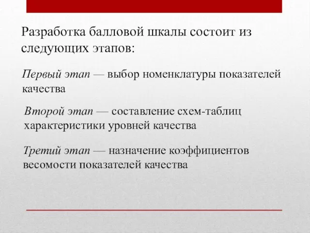 Разработка балловой шкалы состоит из следующих этапов: Первый этап — выбор номенклатуры