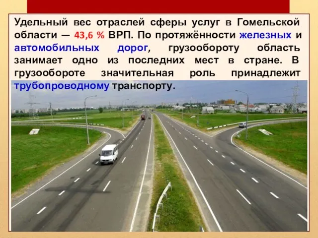 Удельный вес отраслей сферы услуг в Гомельской области — 43,6 % ВРП.