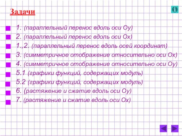 Задачи 1. (параллельный перенос вдоль оси Оу) 2. (параллельный перенос вдоль оси