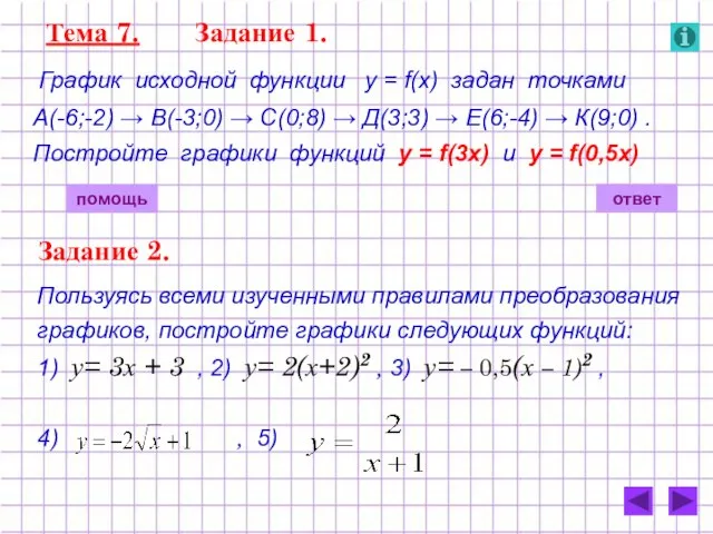 Тема 7. Задание 1. График исходной функции у = f(x) задан точками
