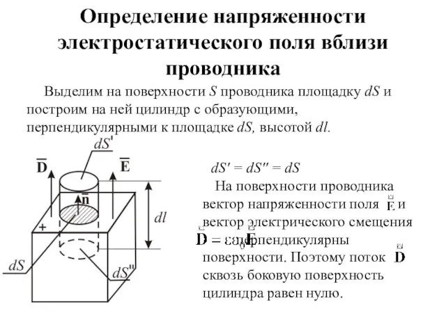 Определение напряженности электростатического поля вблизи проводника Выделим на поверхности S проводника площадку