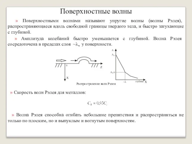 Поверхностные волны » Поверхностными волнами называют упругие волны (волны Рэлея), распространяющиеся вдоль