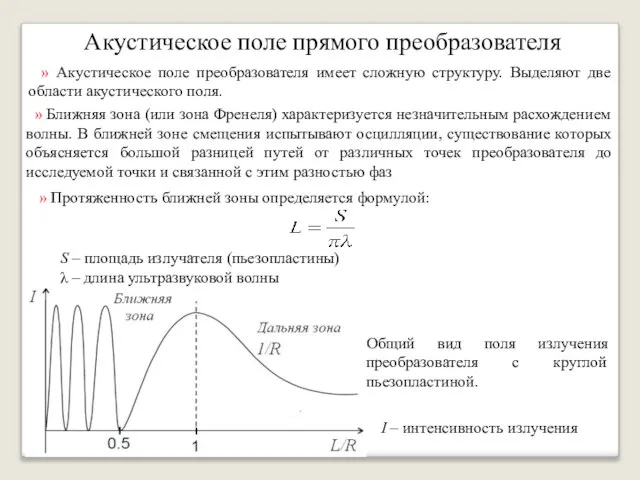 Акустическое поле прямого преобразователя » Акустическое поле преобразователя имеет сложную структуру. Выделяют