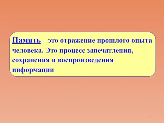 Память – это отражение прошлого опыта человека. Это процесс запечатления, сохранения и воспроизведения информации