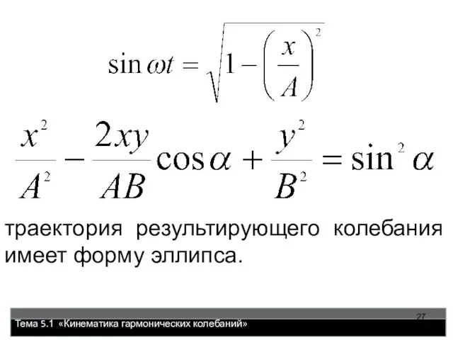 Тема 5.1 «Кинематика гармонических колебаний» траектория результирующего колебания имеет форму эллипса.