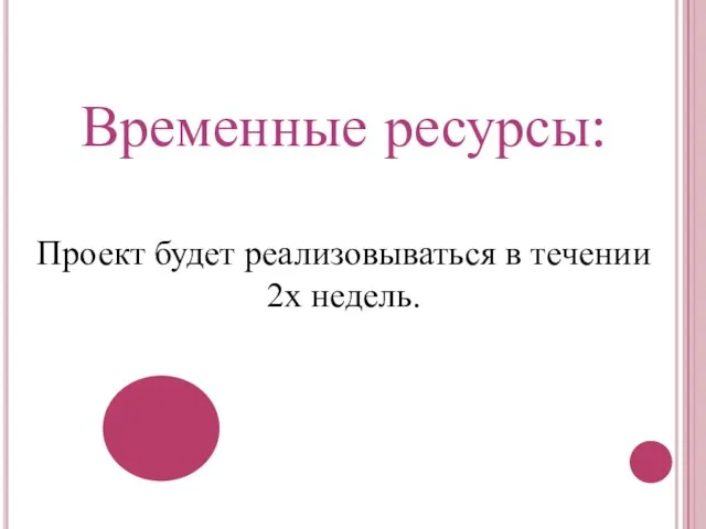 Временные ресурсы: Проект будет реализовываться в течении 2х недель.