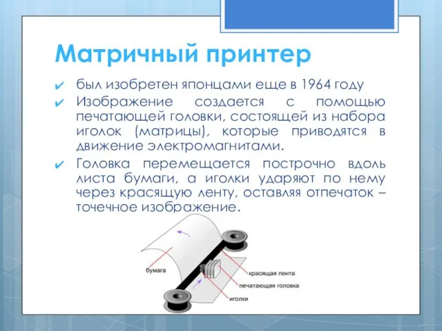 был изобретен японцами еще в 1964 году Изображение создается с помощью печатающей