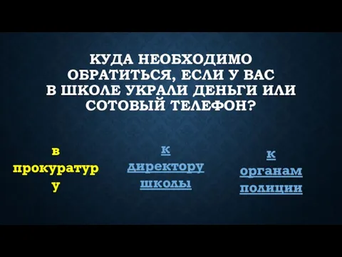 КУДА НЕОБХОДИМО ОБРАТИТЬСЯ, ЕСЛИ У ВАС В ШКОЛЕ УКРАЛИ ДЕНЬГИ ИЛИ СОТОВЫЙ