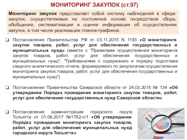 МОНИТОРИНГ ЗАКУПОК (ст.97) Постановление Правительства РФ от 03.11.2015 N 1193 «О мониторинге