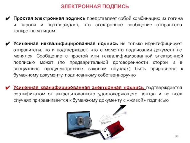 ЭЛЕКТРОННАЯ ПОДПИСЬ Простая электронная подпись представляет собой комбинацию из логина и пароля