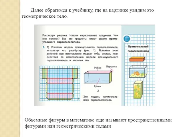 Далее обратимся к учебнику, где на картинке увидим это геометрическое тело. Объемные