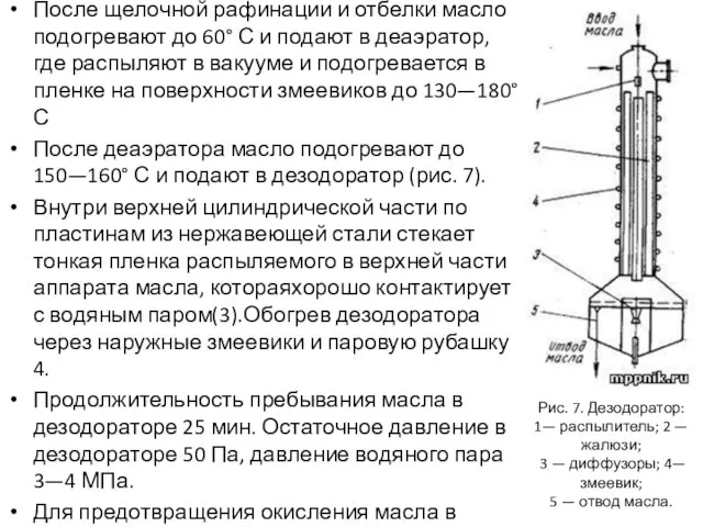 После щелочной рафинации и отбелки масло подогревают до 60° С и подают