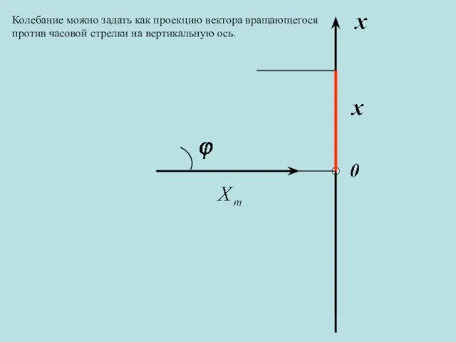 Колебание можно задать как проекцию вектора вращающегося против часовой стрелки на вертикальную ось.