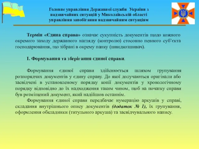 Термін «Єдина справа» означає сукупність документів щодо кожного окремого заходу державного нагляду