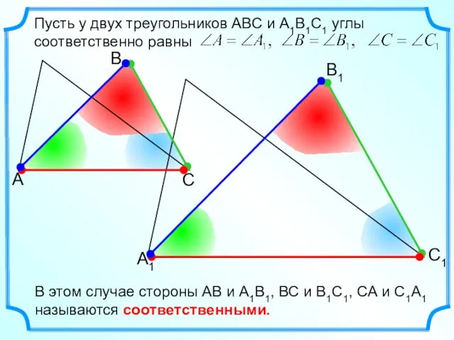 Пусть у двух треугольников АВС и А1В1С1 углы соответственно равны В этом